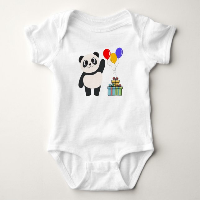 Body Para Bebé Cumpleaños de bebé con panda lindo tela con globos (Anverso)