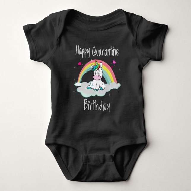 Body Para Bebé Cumpleaños de Cuarentena Unicornio arcoíris (Anverso)