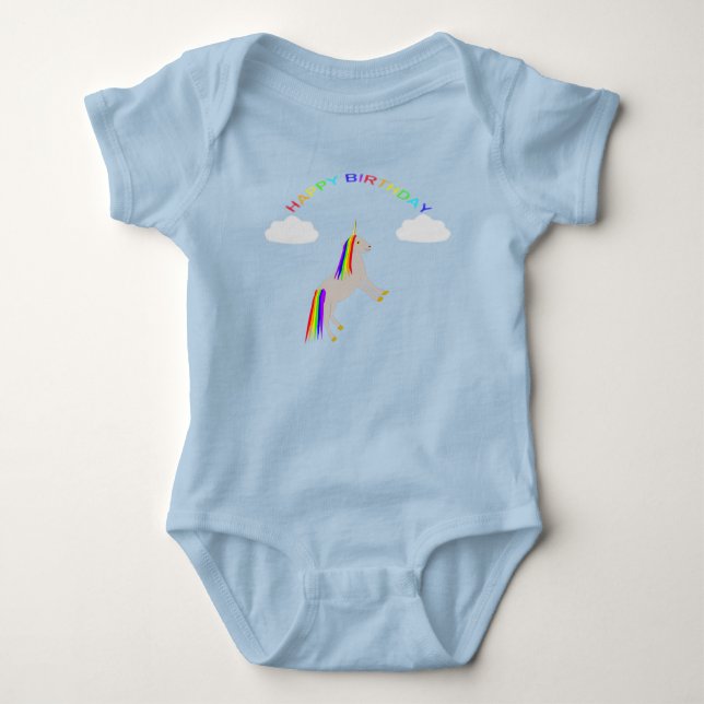 Body Para Bebé Cumpleaños de fantasía Unicornio Arcoíris y Nubes (Anverso)