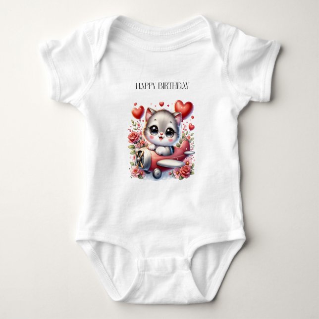 Body Para Bebé Cumpleaños de Kitten Pilot (Anverso)