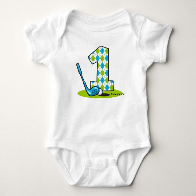 Body Para Bebé Cumpleaños del golf de Argyle 1r personalizado (Anverso)
