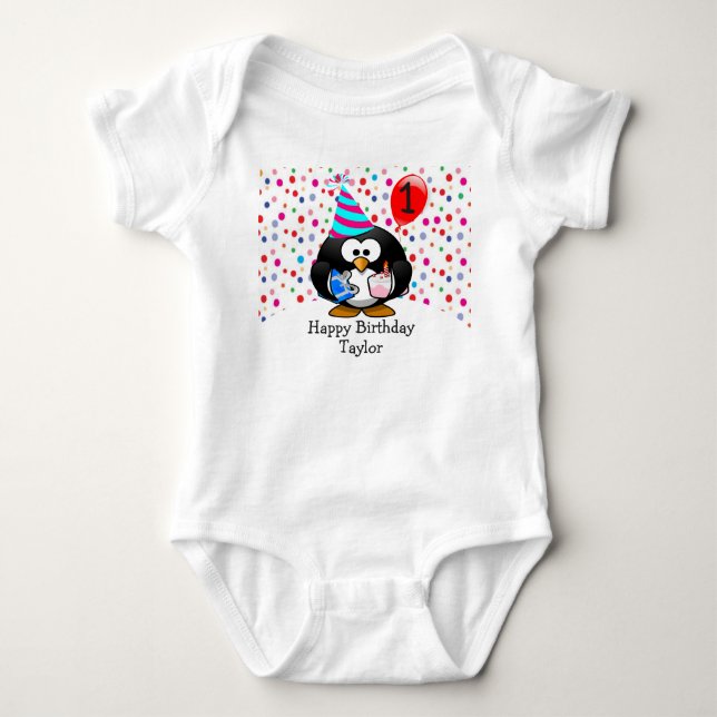 Body Para Bebé Cumpleaños Feliz Pingüino Cute Kid 1er (Anverso)
