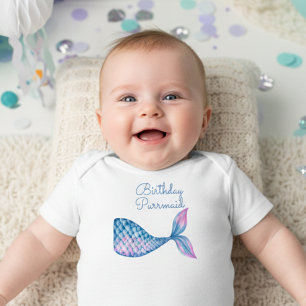 Body Para Bebé Cumpleaños gato sirena acuarela bebé