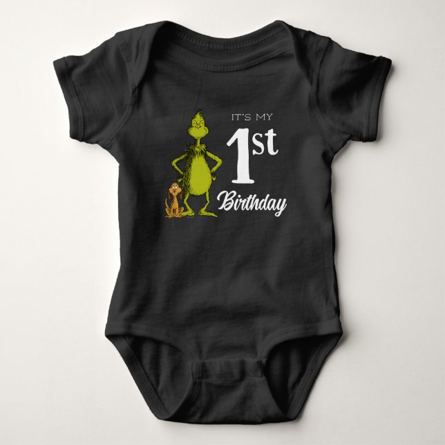 Body Para Bebé Cumpleaños Grinch Pizarra Primero (Anverso)