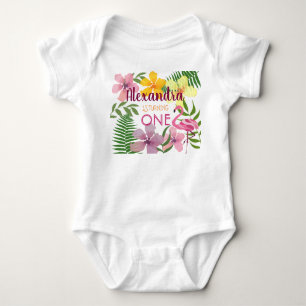 Body Para Bebé Cumpleaños Luau Flores Tropicales Rosa