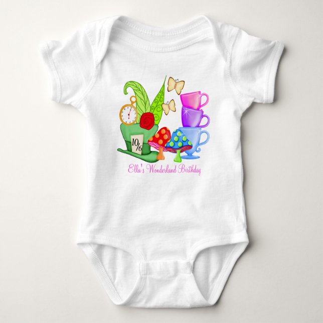 Body Para Bebé Cumpleaños Onsie del país de las maravillas (Anverso)