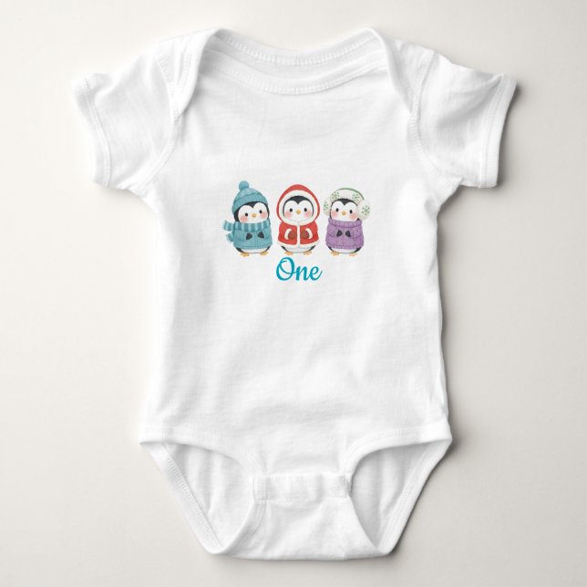 Body Para Bebé Cumpleaños Penguin Winter One-derland (Anverso)