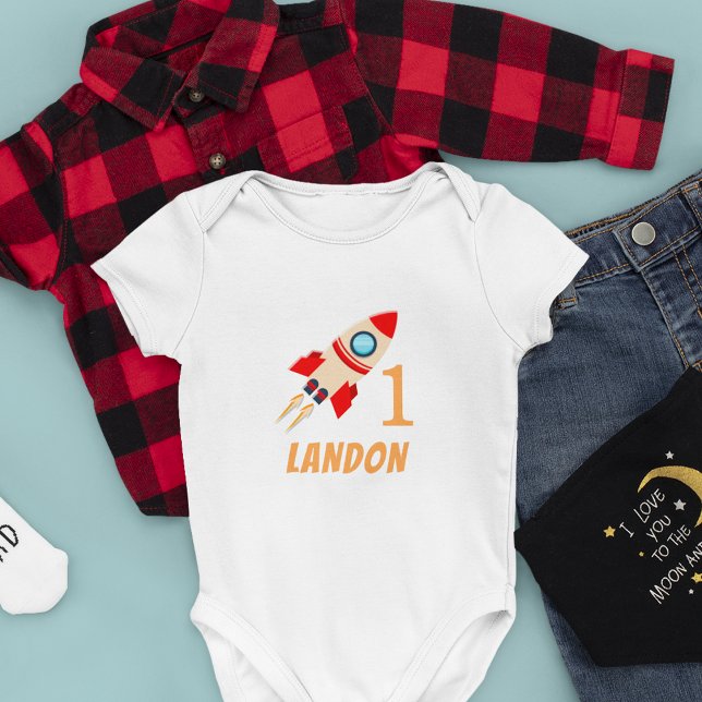 Body Para Bebé Cumpleaños Personalizado del Primer Cohete (Subido por el creador)