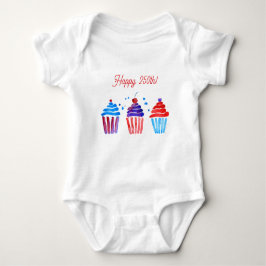Body Para Bebé Cupcake de acuarela roja blanca y azul patriótica 
