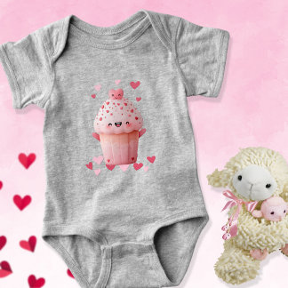 Body Para Bebé Cupcake Kawaii Con Corazones