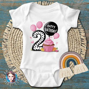 Body Para Bebé Cupcake rosa de cumpleaños 2º 