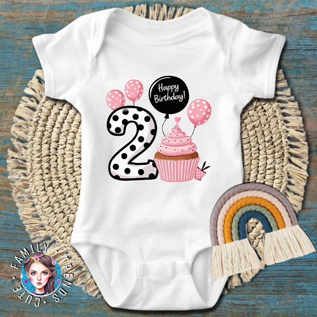 Body Para Bebé Cupcake rosa para segundo cumpleaños (Subido por el creador)