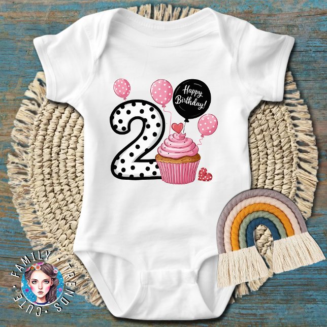 Body Para Bebé Cupcake rosa para segundo cumpleaños (Subido por el creador)