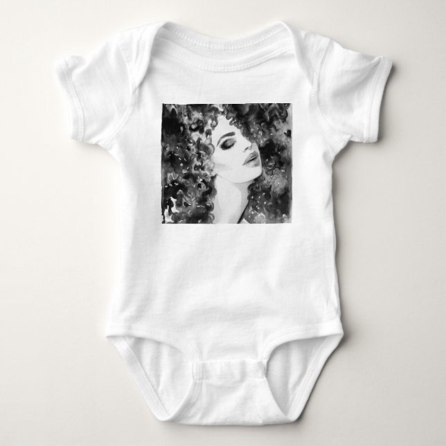Body Para Bebé Curly Grace: Belleza de Acuarela de Moda (Anverso)