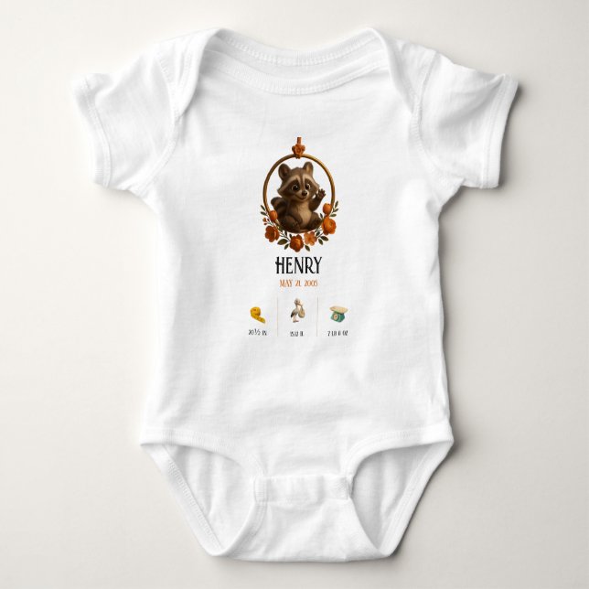 Body Para Bebé Custom baby bodysuit with raccoon and birth detail (Anverso)