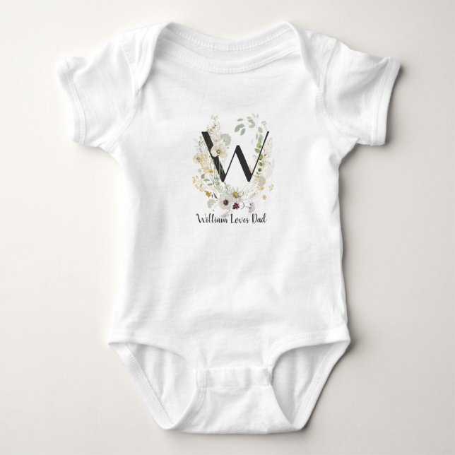 Body Para Bebé Custom Initial W With Soft colour Wild flowers (Anverso)