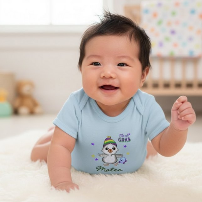 Body Para Bebé Custom Name Mardi Gras Boy Goose Carnival (Custom Name Mardi Gras Boy Goose Carnival Baby Bodysuit)