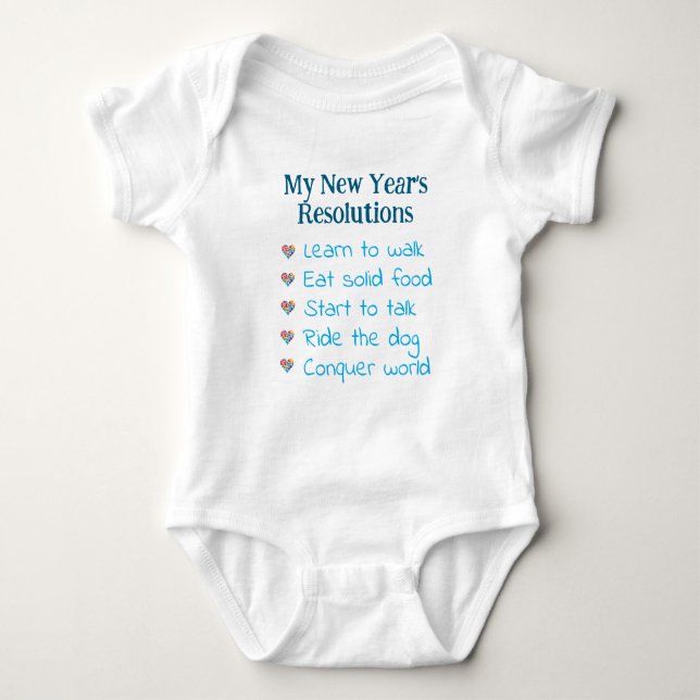 Body Para Bebé Custom New Year's Resolutions, Boy, Funny    (Anverso)