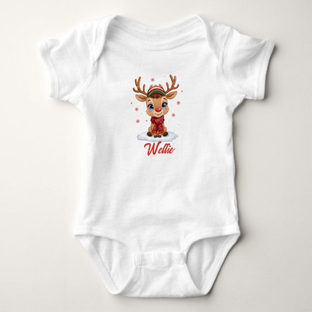 Body Para Bebé Custom Reindeer Christmas Baby Bodysuit Name (Anverso)