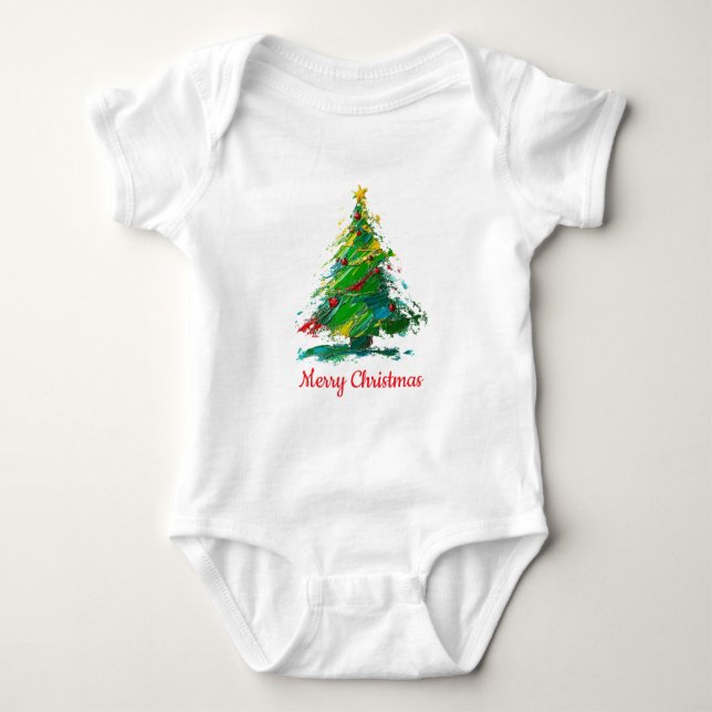 Body Para Bebé Customisable Xmas Tree Oil Painting Shortsleeve (Anverso)