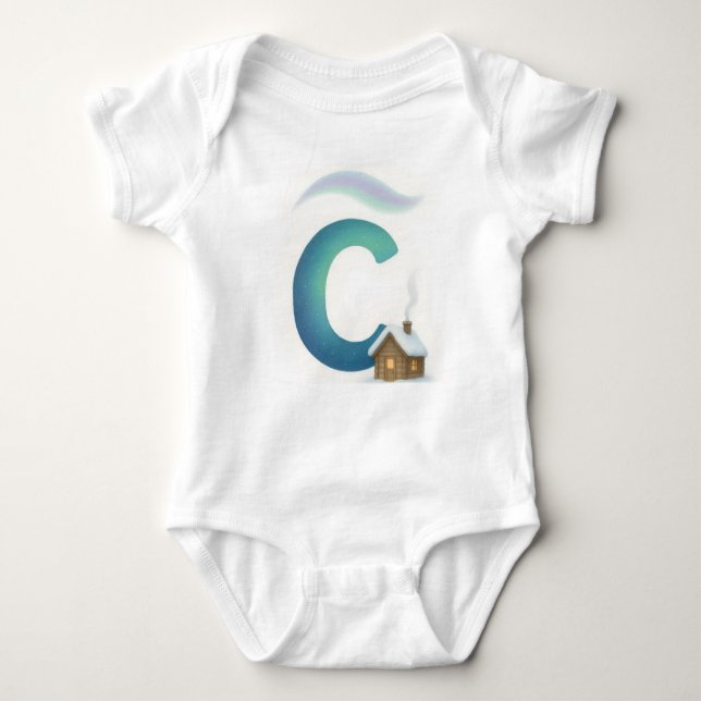 Body Para Bebé Customizable Northern Lights Letter C Winter Cabin (Anverso)