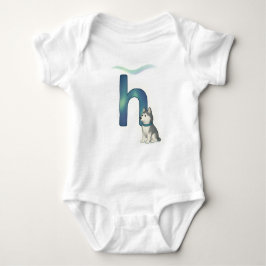 Body Para Bebé Customizable Northern Lights Letter H Husky Puppy