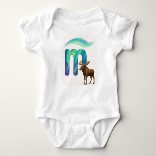 Body Para Bebé Customizable Northern Lights Letter M Moose Art (Anverso)