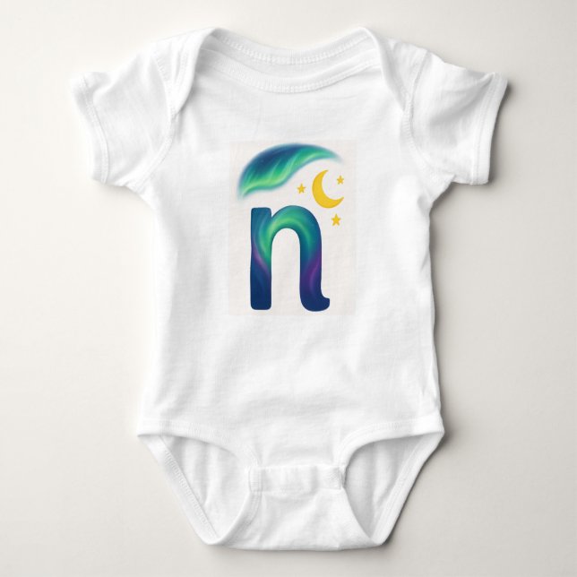 Body Para Bebé Customizable Northern Lights Letter N Night Sky (Anverso)
