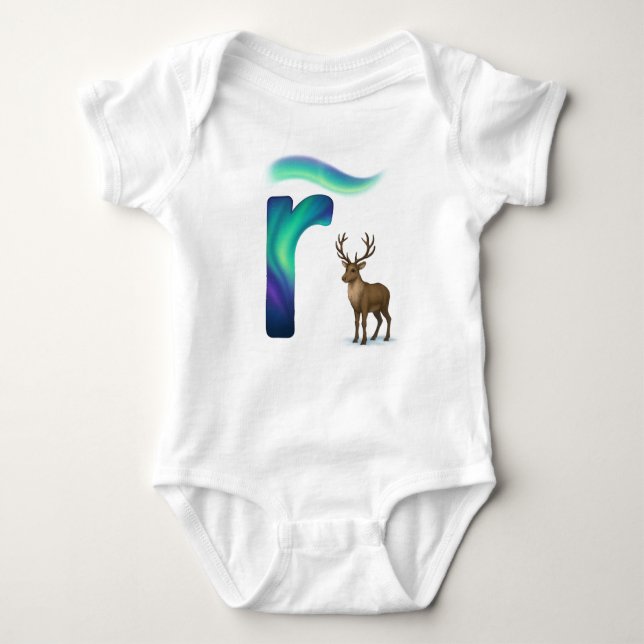 Body Para Bebé Customizable Northern Lights Letter R Reindeer  (Anverso)
