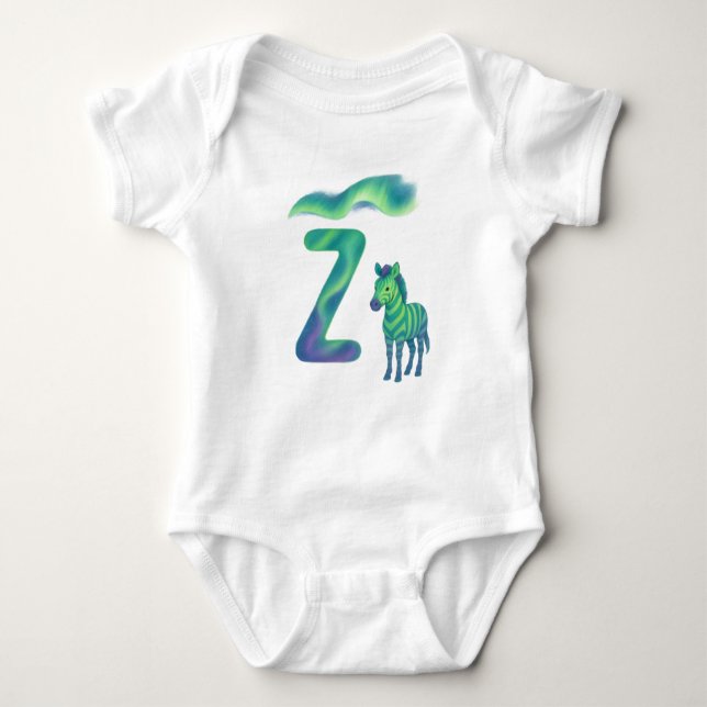 Body Para Bebé Customizable Northern Lights Letter Z Aurora Zebra (Anverso)