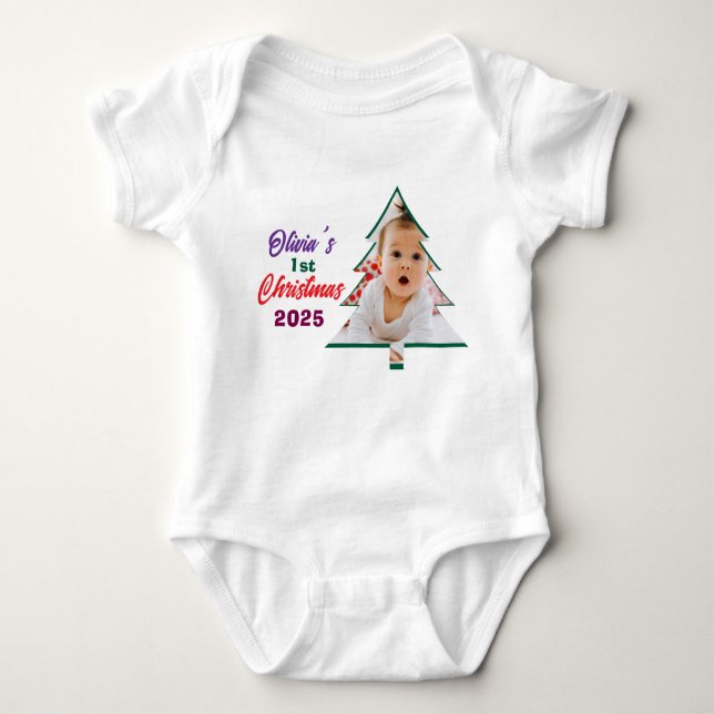 Body Para Bebé Customized Photo Olivia's 1st Christmas Tree  (Anverso)