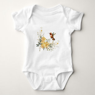 Body Para Bebé Cute acuarela Hummingbird Flores Amarillas