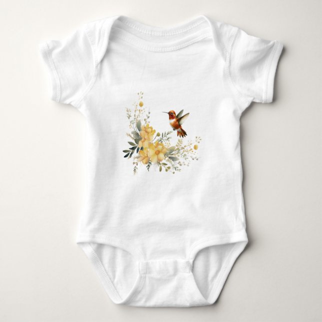 Body Para Bebé Cute acuarela Hummingbird Flores Amarillas (Anverso)