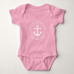 Body Para Bebé Cute Ancla Náutica Cuta Capitán Nombre Barco Perso