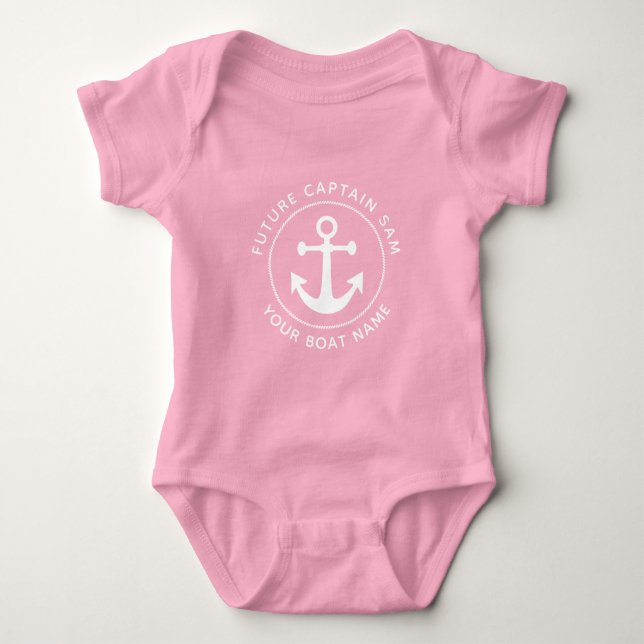 Body Para Bebé Cute Ancla Náutica Cuta Capitán Nombre Barco Perso (Anverso)