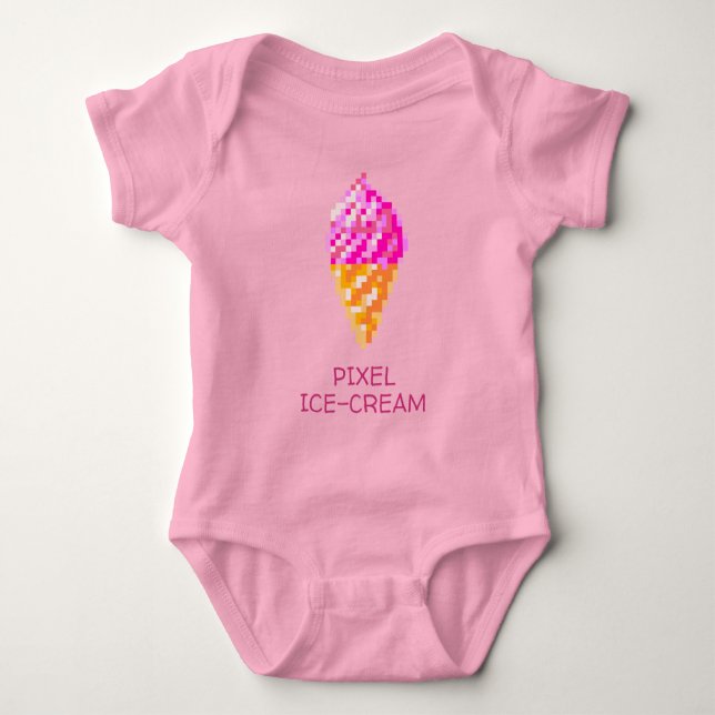 BODY PARA BEBÉ CUTE ARTE PIXEL DE 8 BITS ROSA DE HIELO ROSA CREMA (Anverso)