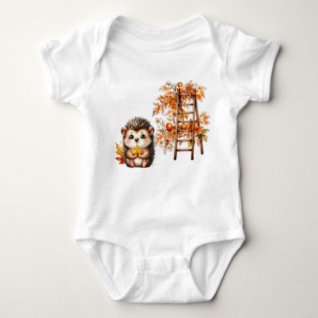 Body Para Bebé Cute Autumn Hedgehog with Harvest Ladder Illustrat (Anverso)