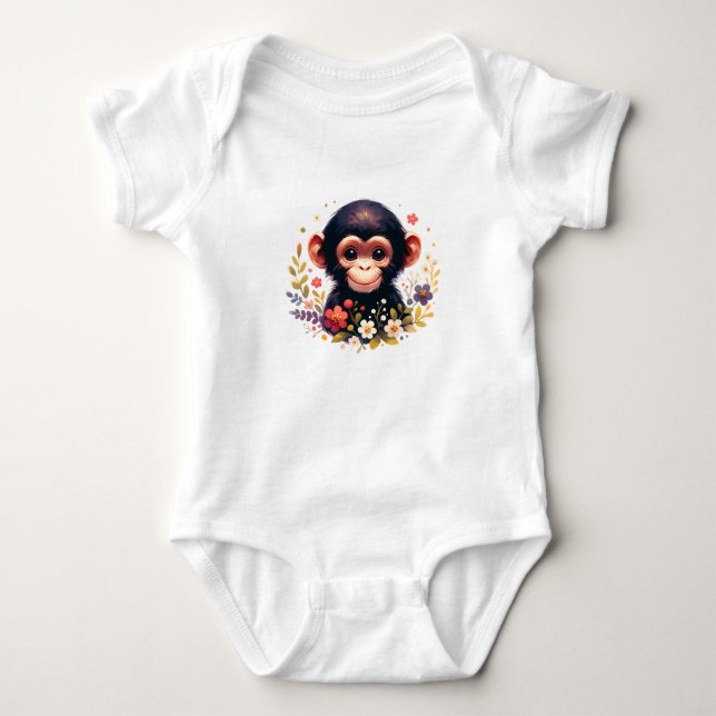 Body Para Bebé Cute Baby Chimp with Flowers (Anverso)