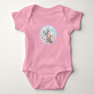 Body Para Bebé Cute Baby Elephant con Globos Azules Baby Shower
