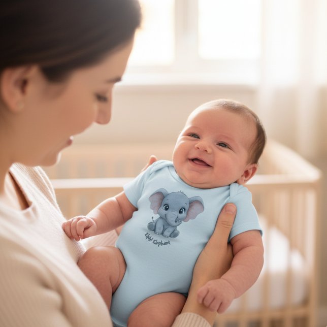 Body Para Bebé Cute Baby Elephant Personalized Name Baby Bodysuit (Subido por el creador)