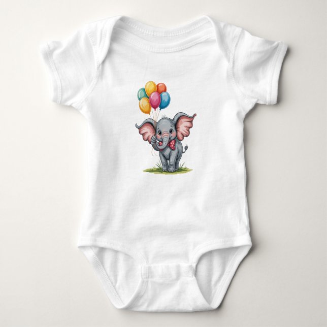Body Para Bebé Cute Baby Elephant with Balloons & Bow Tie (Anverso)