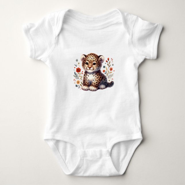 Body Para Bebé Cute Baby Leopard with Flowers (Anverso)