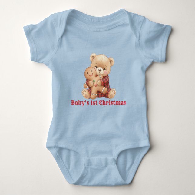Body Para Bebé Cute Bear First Christmas  (Anverso)