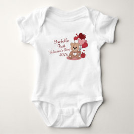 Body Para Bebé Cute Bear First Valentine's Day 2026 Personalized 