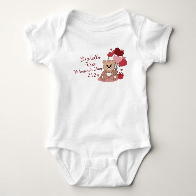 Body Para Bebé Cute Bear First Valentine's Day 2026 Personalized  (Anverso)