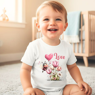 Body Para Bebé Cute Bee Amor Corazón Globo Primavera Flores