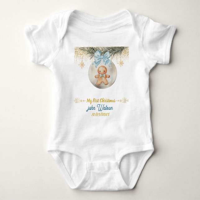 Body Para Bebé Cute  blue Gingerbread  boy My First Christmas (Anverso)