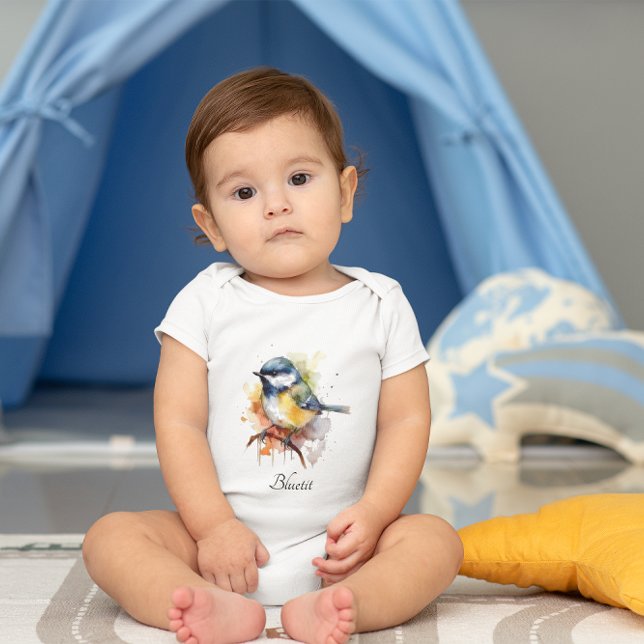 Body Para Bebé Cute Bluetit en una sucursal, personalizado (Subido por el creador)