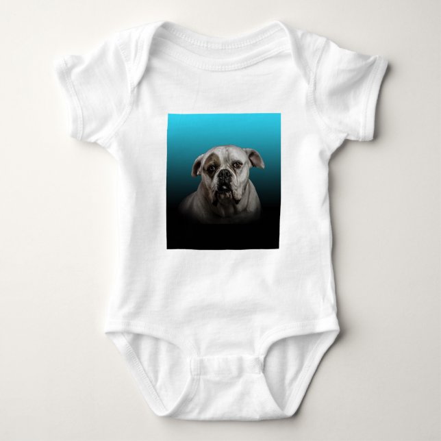 Body Para Bebé Cute Boxer Dog con fondo de degradado negro azul (Anverso)