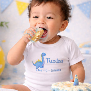 Body Para Bebé Cute Boy Blue Acuarela One-a-Saurus Cumpleaños 1